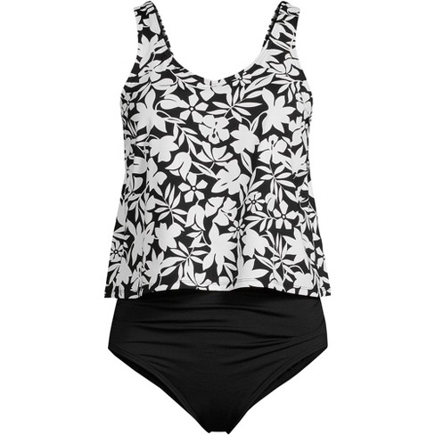 Lands' End Women's Long Torso Chlorine Resistant One Piece Fauxkini  Swimsuit - Small - Black Havana Floral