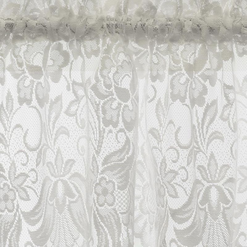 Habitat Limoges Sheer Rod Pocket Flat Valance Floral Lace Design Delicate Scalloped Bottom Hem 55" x 15" White, 4 of 5