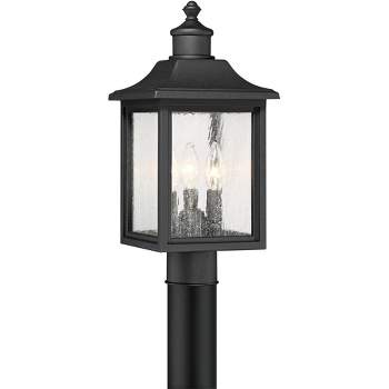 John Timberland Moray Bay Rustic Mission Outdoor Post Light Black 17" Clear Seedy Glass for Exterior Barn Deck House Porch Yard Patio Home Outside