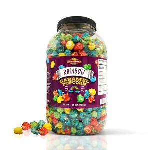 Stonehedge Farms Rainbow Caramel Flavored Popcorn | 26 oz Barrel | Red, Yellow, Green and Blue Colorful Gourmet Carmel Popped Popcorn - 1 of 4
