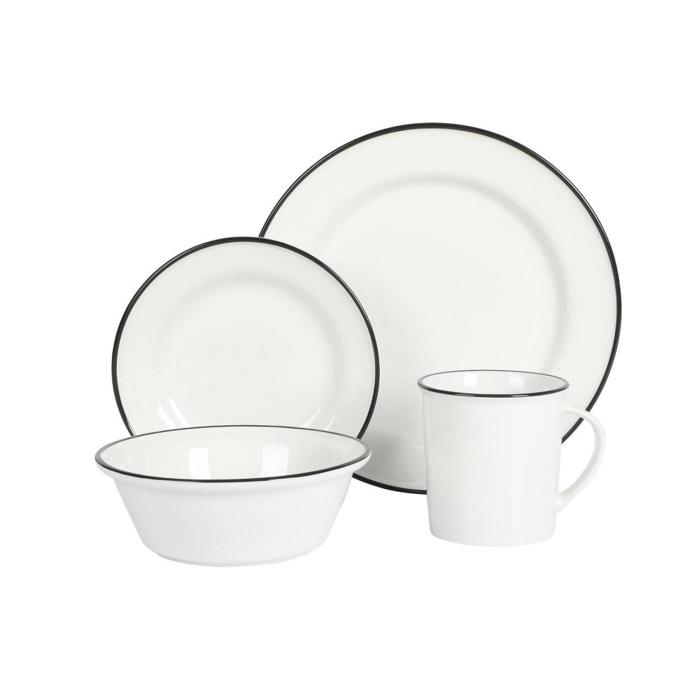 Photos - Glass Martha Stewart Cliffield 16pc Porcelain Dinnerware Set White with Black Ri 