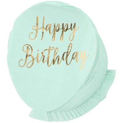 Juvale 50-Pack Happy Birthday Green Balloon Disposable Paper Napkins Party Supplies