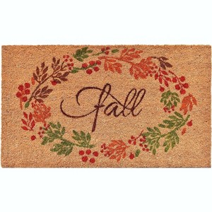 HomeRoots 17" X 29" Natural Green And Orange Fall Leaves Coir Outdoor Door Mat - 1 of 4