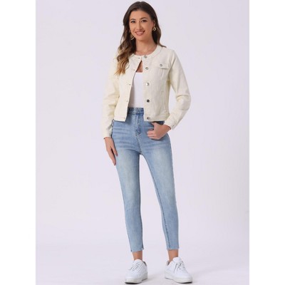 Женские куртки INSPIRE CHIC Women's Button Down Collarless Long Sleeve Jean Jackets Large Beige — фото 3