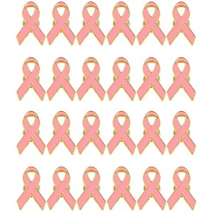 Juvale 24 Pack Breast Cancer Awareness Ribbon Lapel Pins for Charity Recognition, Survivor Campaign, Pink 1.2 x 0.6 in - 1 of 4