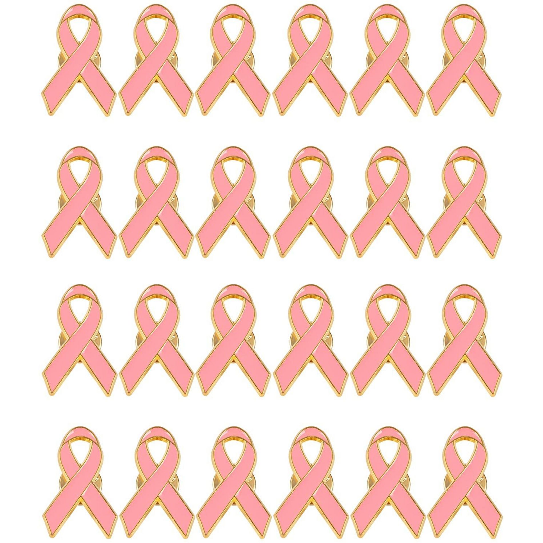 Juvale 24 Pack Breast Cancer Awareness Ribbon Lapel Pins for Charity Recognition, Survivor Campaign, Pink 1.2 x 0.6 in