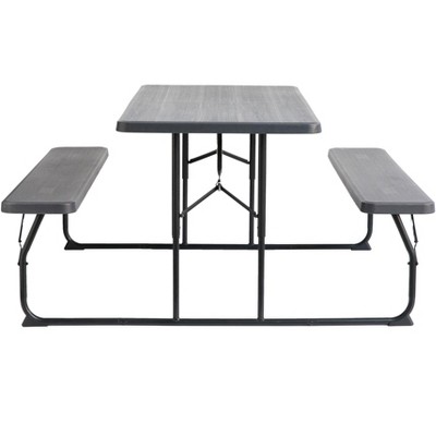 Gray Foldable Plastic and Steel Outdoor Picnic Table Set