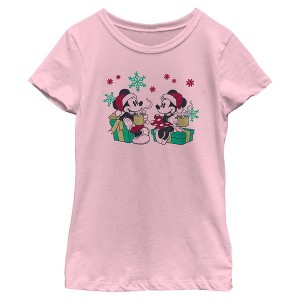 Girls Mickey & Friends Holiday Duo Drinking Coffee T Shirt - 1 of 4