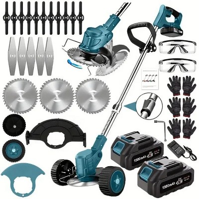 Cordless Electric Weed Wacker Portable Grass Trimmer w/3 Blade Types & 2 High Capacity Batteries Powerful Lawn Mower for Garden Yard Lawn Maintenances