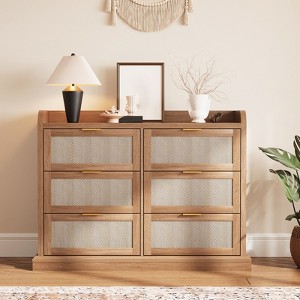6 Drawer Dresser for Bedroom, 47.2"W Rattan Chest of Drawers with Metal Handles, Wooden Clothes Storage Organizer, Dresser TV Stand for Hallway - 1 of 4