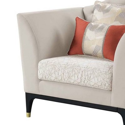 Tayden Beige Velvet Geometric Accent Chair with Black Base
