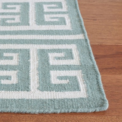 Blue and Ivory Geometric Handmade Wool Area Rug
