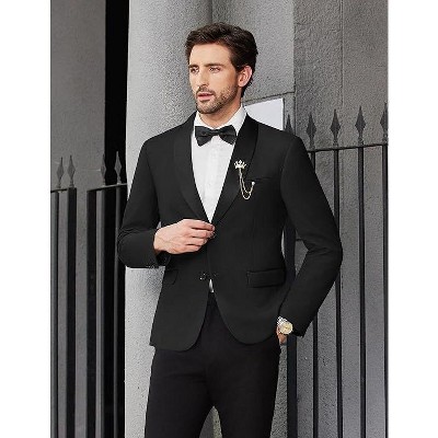 COOFANDY Men Tuxedo Jacket Slim Fit Blazer Suit Jacket Prom Dinner Party Wedding Black L — фото 2