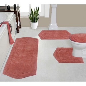 Waterford Collection Tufted Bath Rug, Extra Soft and Absorbent, Non-Slip Bath Mats, Machine Washable bath rugs for Bathroom, 4 Piece Set, Coral - 1 of 4