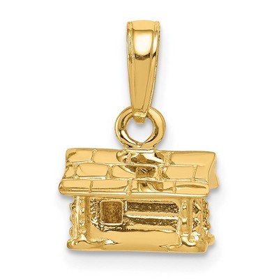 Black Bow Jewelry 14k Yellow Gold Small 3D Log Cabin Pendant
