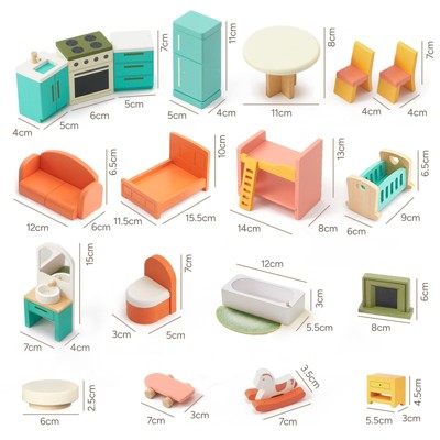 Etokfoks 26 Pcs Large Wooden Dollhouse Furniture Set for Kitchen Living Room Bedroom Bathroom Babyroom Kids Toy Accessories — фото 7