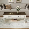 47.2" Farmhouse Coffee Table with Drawer and Lockable Wheels, White and Gray Center Table with Shelf for Living Room -3irtyhousy - 2 of 4