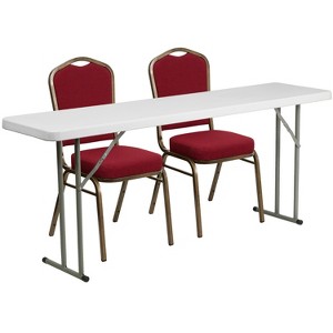 Emma and Oliver 6-Foot Plastic Folding Training Table Set with 2 Crown Back Stack Chairs - 1 of 3