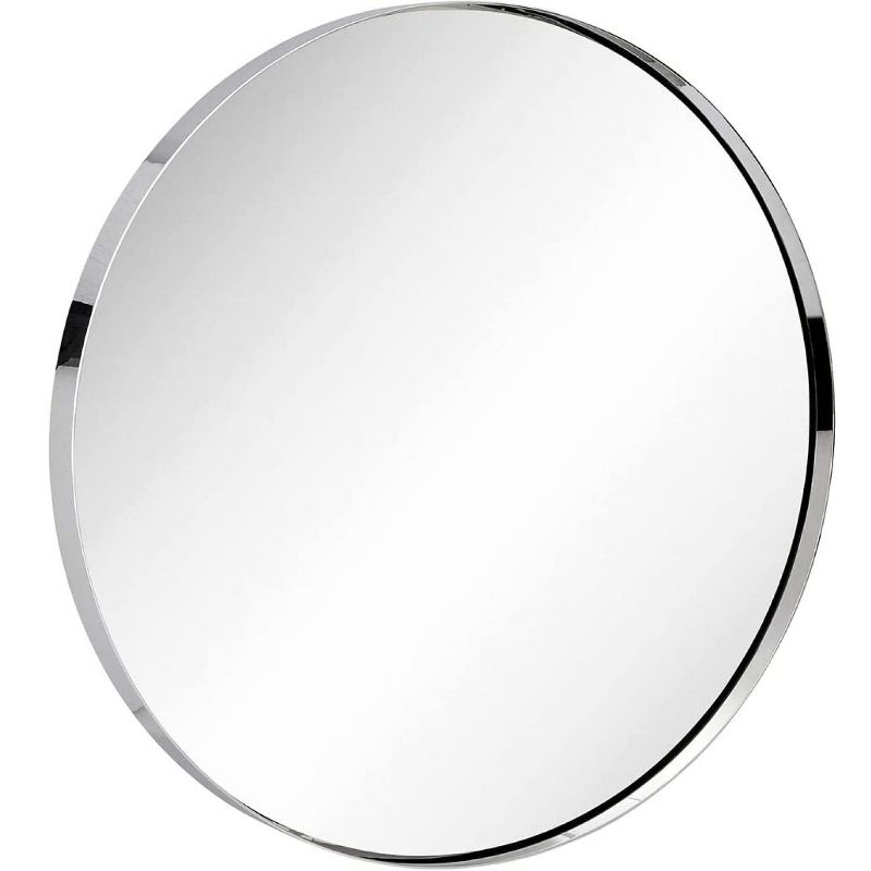 Hamilton Hills 18" Round Black Brushed Metal Framed Mirror, 1 of 4
