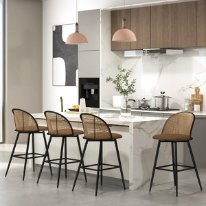 TYBOATLE Bar Stools Set, 29" Rattan Swivel Barstools with Faux Leather, Boho Mid-Century Modern Upholstered Bar Chairs for Kitchen Island - 1 of 4