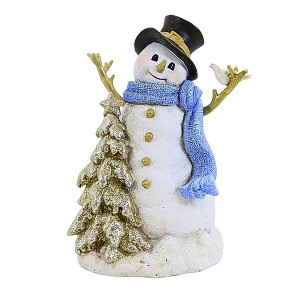 Roman 7.25 In Snowman Wearing Blue Scarf Stick Arms Snowman Figurines - 1 of 3