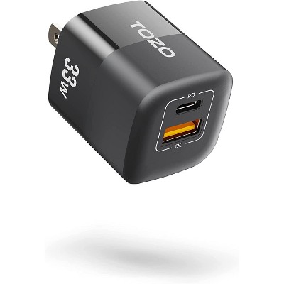 Tozo C3 33W GaN USB-C Dual Port PD and QC Compact Wall Charger Power Adapter - Black