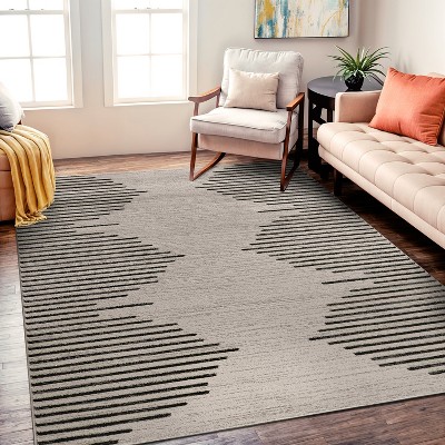 Cream and Black Synthetic Flat Woven 5' x 7' Area Rug