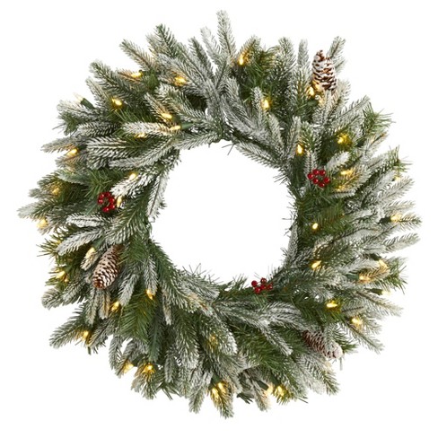 Noma 24 Inch Pre-lit Battery Operated Frosted Fir Artificial Indoor Wreath  And 9 Foot Garland Holiday Mantle Decor With Warm White Led Lights, Green :  Target