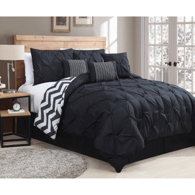 7pc Queen Ella Pinch Pleat Comforter Set Black/White - Geneva Home Fashion