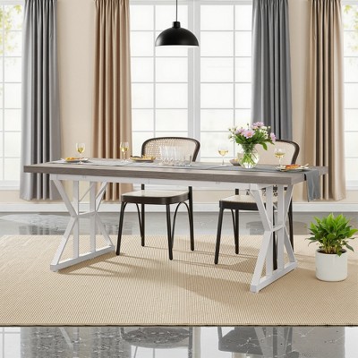 Lirago Gray 70.86" Farmhouse Dining Table Engineered Wood Metal Frame 31.49x70.86x29.52 6-Seater Kitchen Table