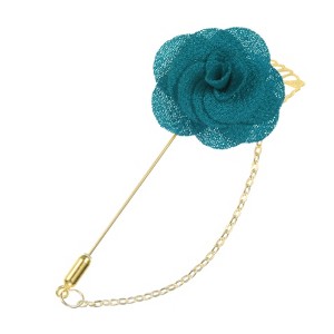 Unique Bargains Wedding Camellia Flower Lapel Pin with Leaf Brooch for Men Suit 3.5 x 1.6 Inch 1 Pc - 1 of 4