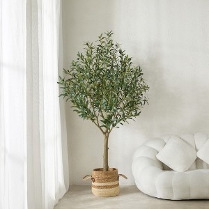 DR.Planzen 5-8FT Lush Artificial Olive Tree - UV Resistant Fake Plant with Black Fruits in 7x8" Black Pot for Indoor/Outdoor House & Floor Decor - 1 of 4