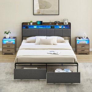 Full/Queen/King Size Bed Frame with Headboard and Storage Drawers - 1 of 4