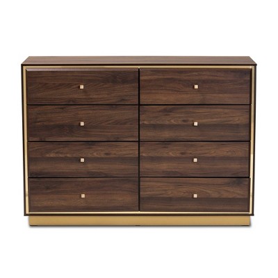 Walnut Brown and Gold 8-Drawer Dresser