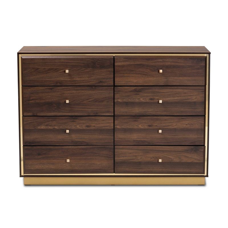 Cormac Wood and Metal 8 Drawer Dresser Walnut Brown/Gold - Baxton Studio, 4 of 11