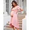 WhizMax Maternity Dress Cross V Neck Wrap Dress Lantern Short Sleeve Tie High Waist Dress A-Line Flowy Dress with Belt - 3 of 4