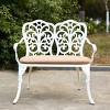 Outdoor Garden Bench with Floral Backrest Patio Park Bench with Cushion Decorative Metal Seating for Porch Lawn or Yard Outdoor Furniture-The Pop Home - 3 of 4