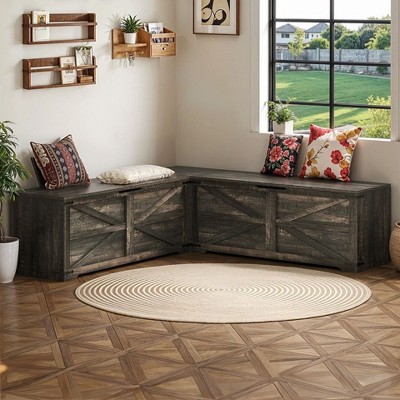 L-Shaped Storage Bench with Storage Wooden Storage Chest for Living Room Bedroom