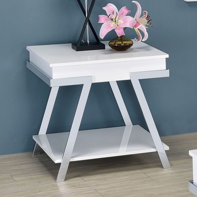 NicBex Contemporary Style White Coffee Table for Living Room,High Gloss Chrome Frame End Table,Living Room Furniture