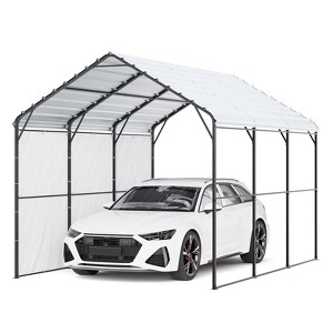 VEVOR Heavy Duty Metal Carport, 10' x 15' Outdoor Carport with Galvanized Steel Frame & Roof, Car Tent Garage Shade with Removable Sidewalls - 1 of 4