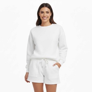 Cherie Code Women's Long Sleeve Cotton Sweatshirt and Shorts Set – Casual Fit with Elastic Waist and Pockets - 1 of 4