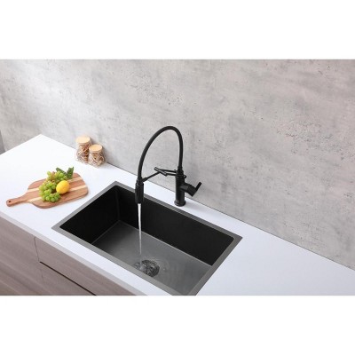 Matte Black Brass Low Arc Pull-out Spray Kitchen Faucet