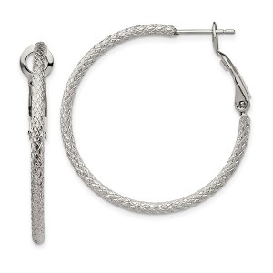 Chisel Stainless Steel Polished and Textured 2mm Omega Back Hoop Earrings - 1 of 4
