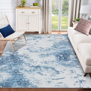 Acekool 2x3 Washable Soft Area Rug, Modern Abstract Blue, Stain Resistant Non-Slip Foldable Small Carpet for Living Room, Bedroom, Office - 1 of 4