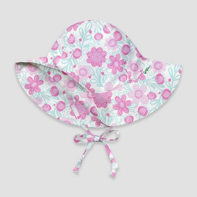 Image of green sprouts Baby Girls' Floral Floppy Swim Hat - White 0-6M