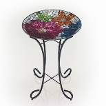23" Outdoor Floral Glass Birdbath Bowl with Metal Stand - Alpine Corporation