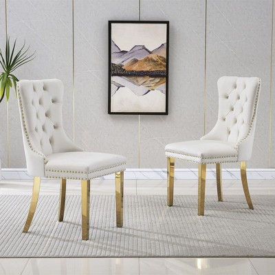 NicBex High-End Velvet Upholstered Tufted Dining Chairs Set of 2 with Mirrored Steel Legs,Modern Accent Chairs for Dining Room,Office