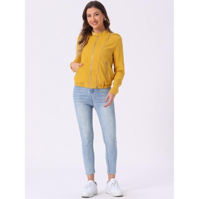 INSPIRE CHIC Women's Stand Collar Zip Up Biker Lightweight Moto Jacket Small Yellow — фото 2