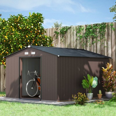 Outsunny 11' x 9' Brown Metal Storage Shed Kit with Windows