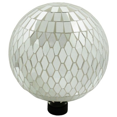 Very Cool Stuff Mosaic Glass Gazing Globe with Hanging Chain, Silver Mirror Tile, 10in